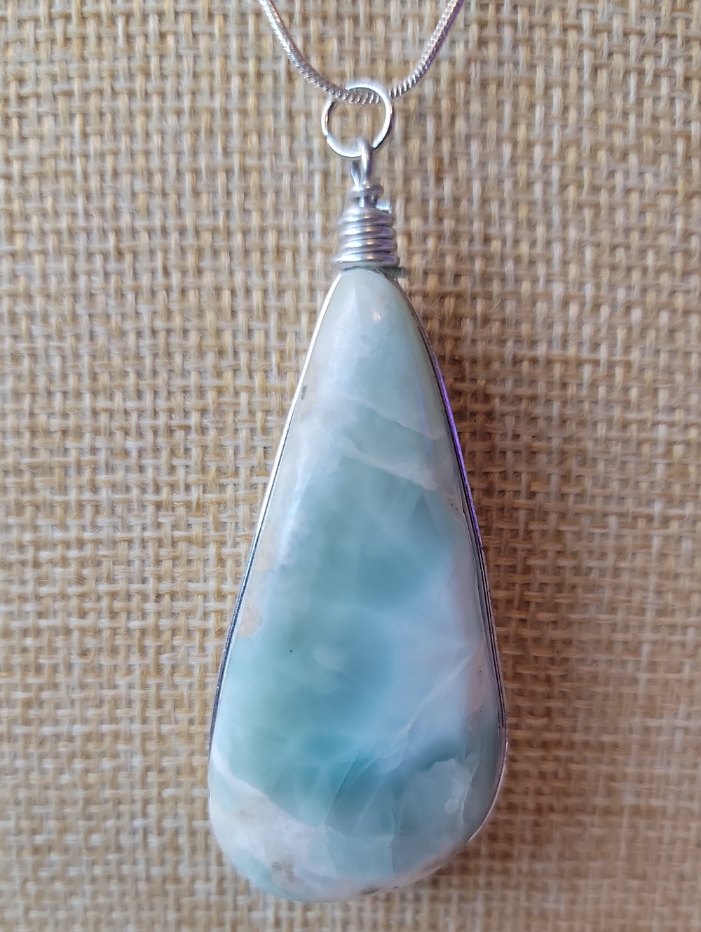 Handcrafted Larimar Teardrop Pendant Necklace